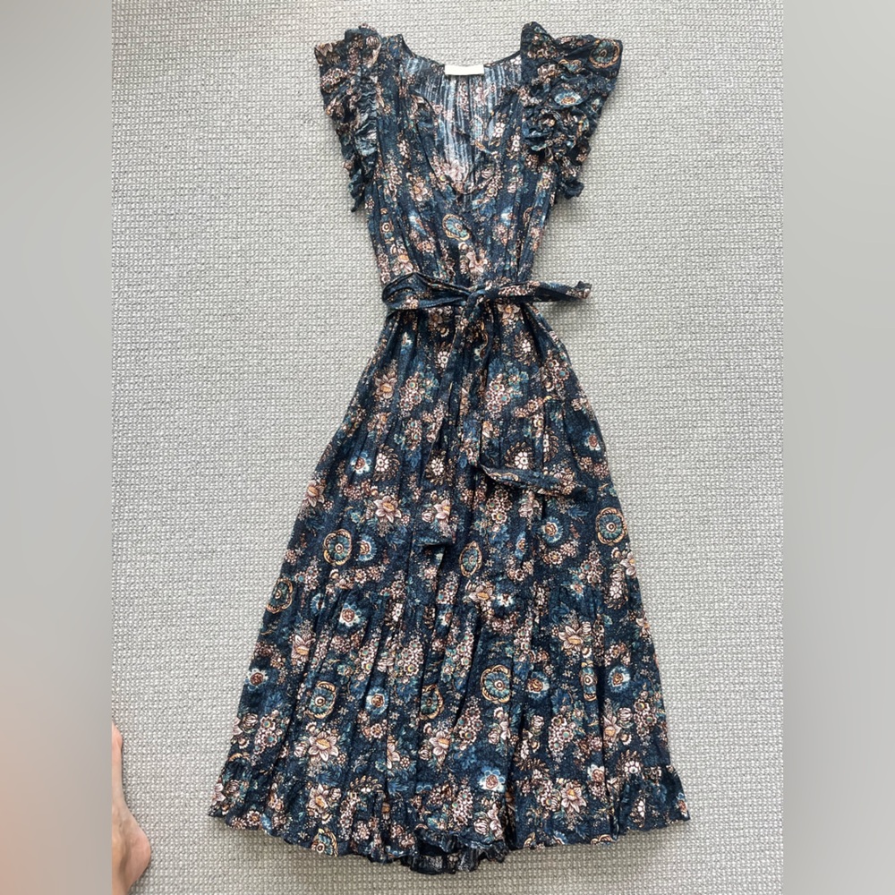Ulla Johnson Navy Floral Ruffle Maxi Dress